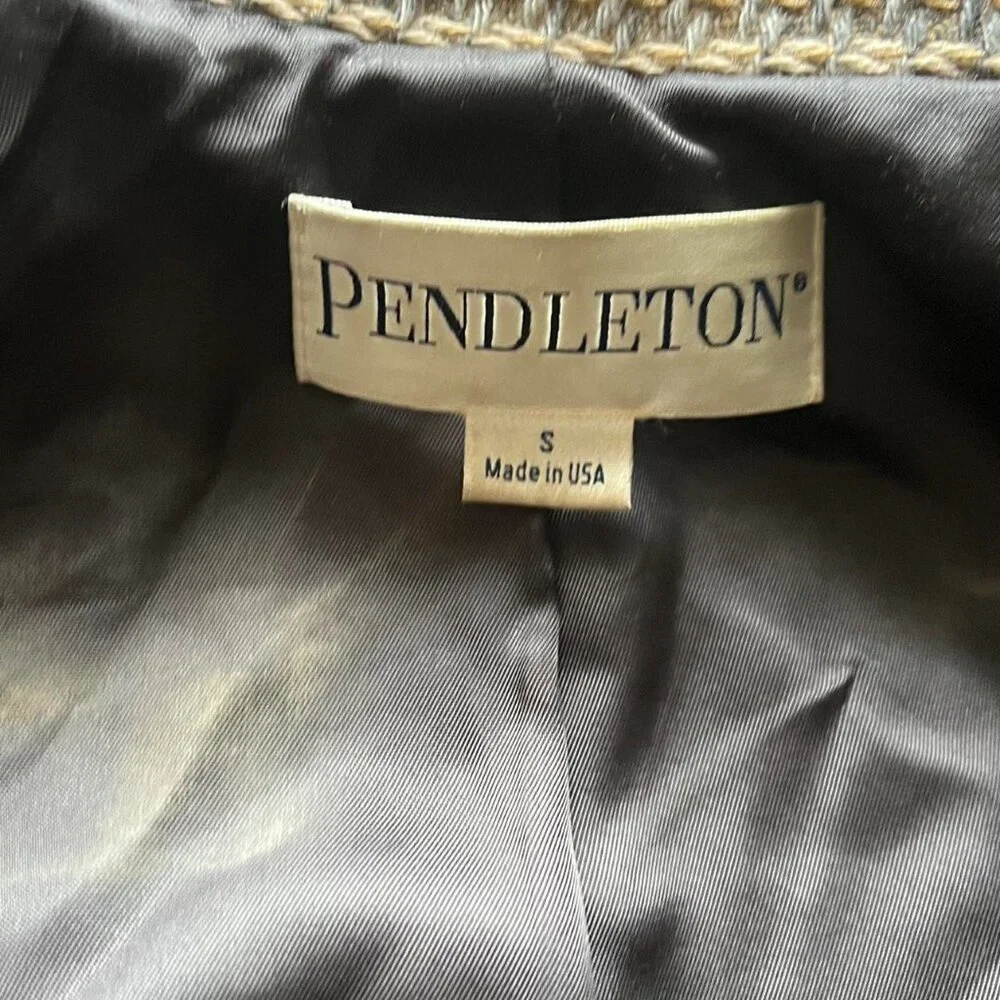 Vintage Pendleton Houndstooth Blazer Womens Small Snakeskin Tan 100% Wool Winter - Picture 2 of 8